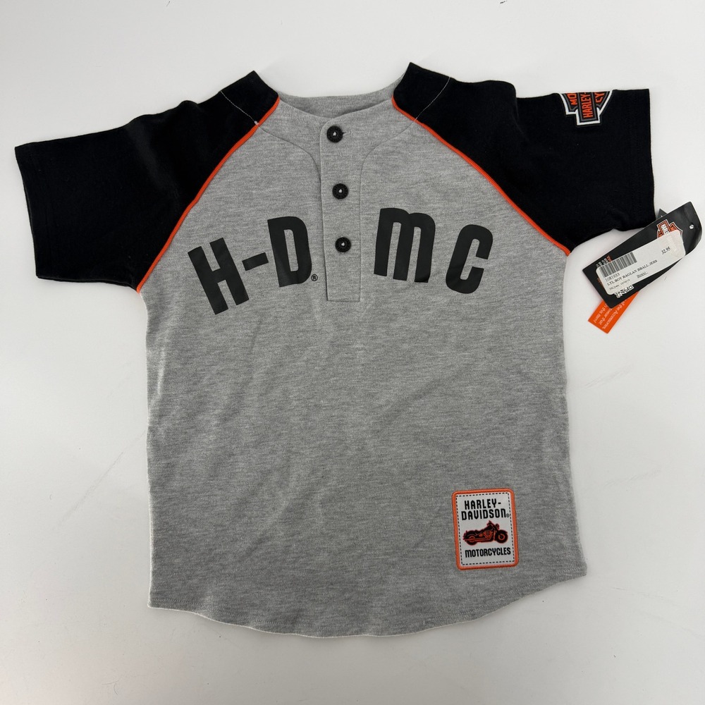 Harley-Davidson Kids Raglan Baseball Jersey Grey Black Orange Size 4 1081933